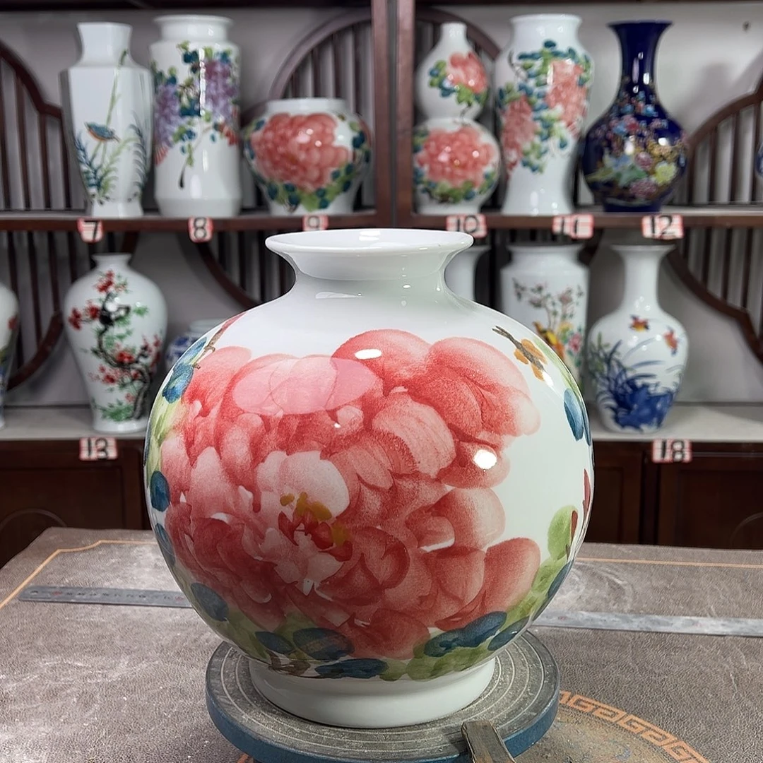 陶摆件景德镇陶瓷石红牡花