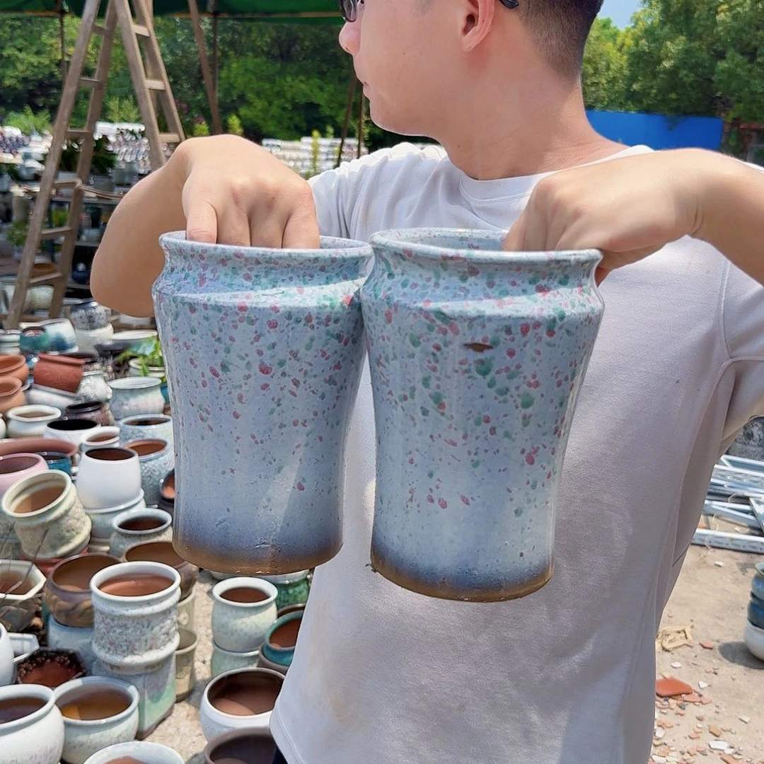 紫砂花盆瑕疵颜色随机两个口13高19