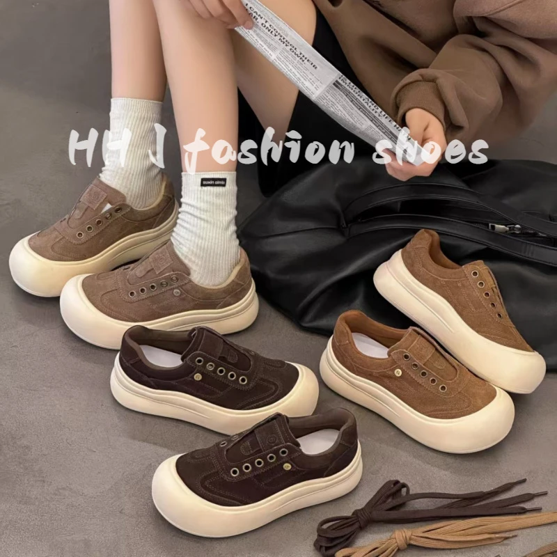 厚底板鞋女2025秋季新款真皮软底系带德训鞋百搭轻便运动休闲鞋