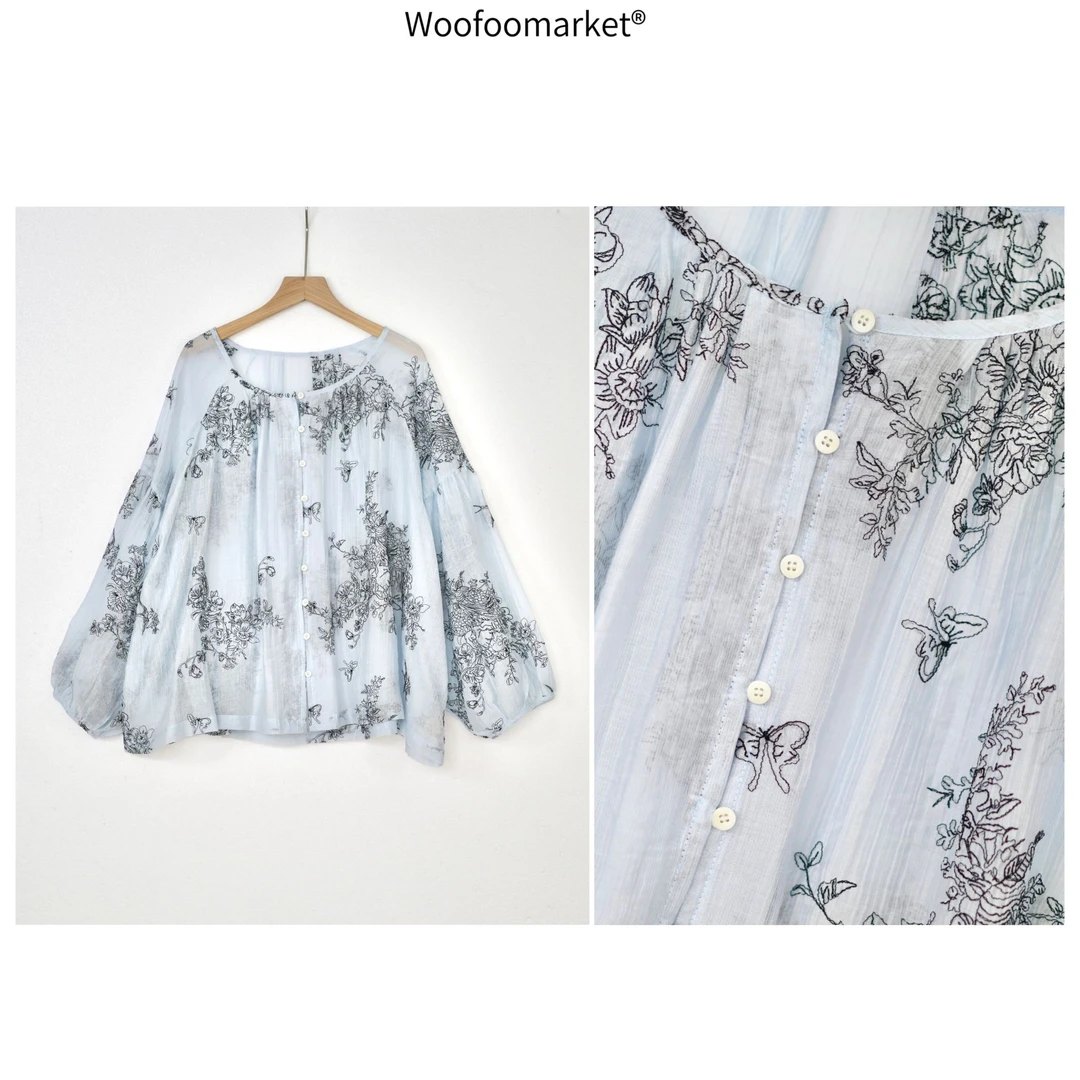 【海街日集】 轻国风盐系刺绣长袖防晒衬衣女夏季度假风 CY750