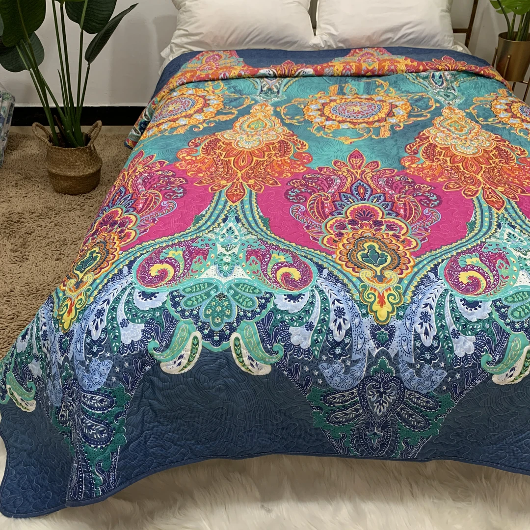 高档奢华亲肤棉床盖夹棉衍缝四季款加大220*240双面两用床盖盖毯