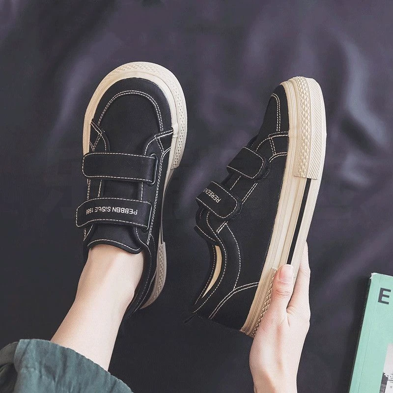 韩版魔术贴帆布鞋女2025新款板鞋子ins百搭鞋运动鞋女鞋增高颜值