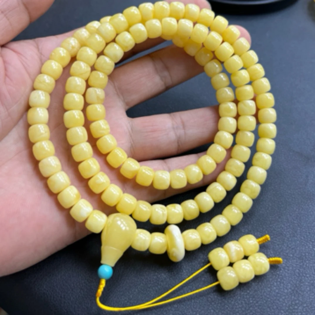 天然原矿俄料蜜蜡108颗老型、精工1比1、43.3 g