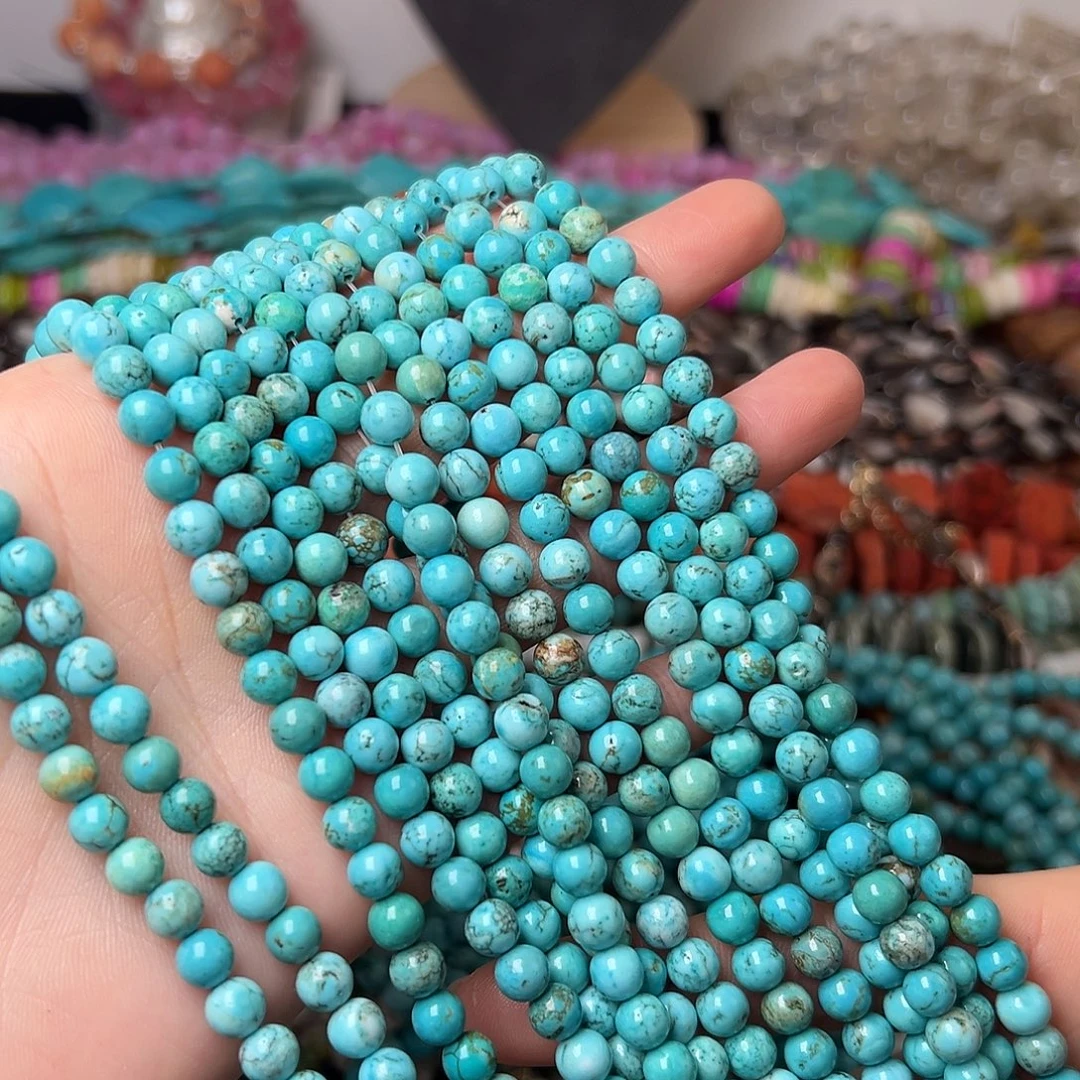 玛瑙/玉髓合金珠宝半成品N718。6mm原矿松石圆珠一条