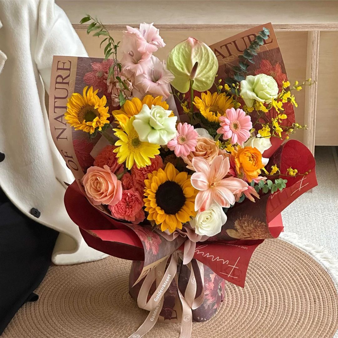 【1帮1】美拉德色系秋冬油画包装加厚牛皮鲜花花束包装花店批发资材
