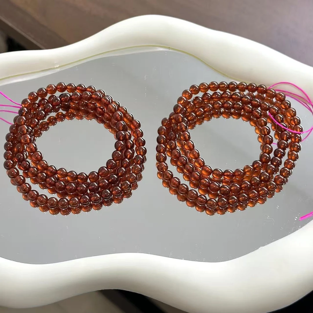 天然橙红石榴石三圈素圈手串 5.5mm+