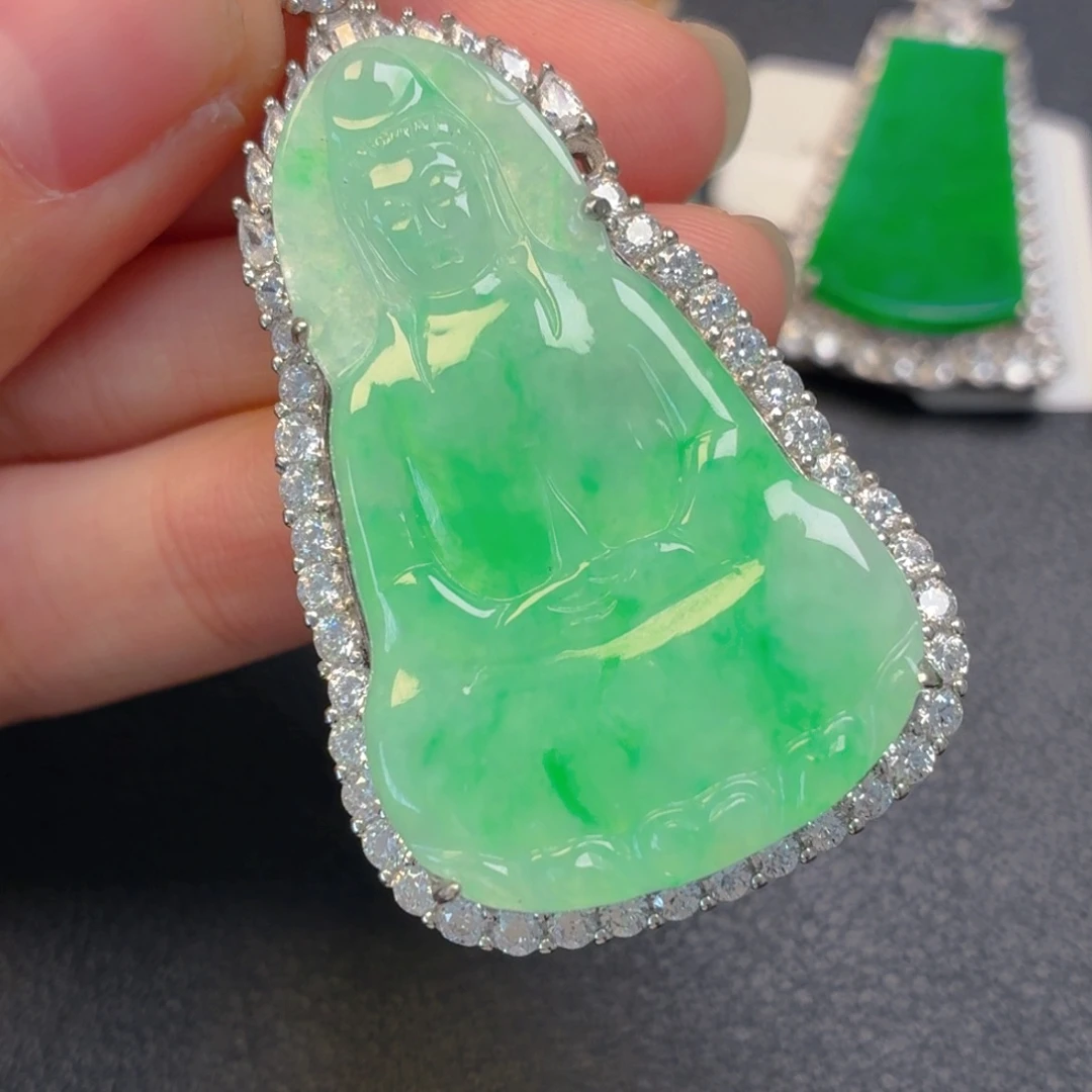 翡翠银S925镶嵌吊坠(不含链)