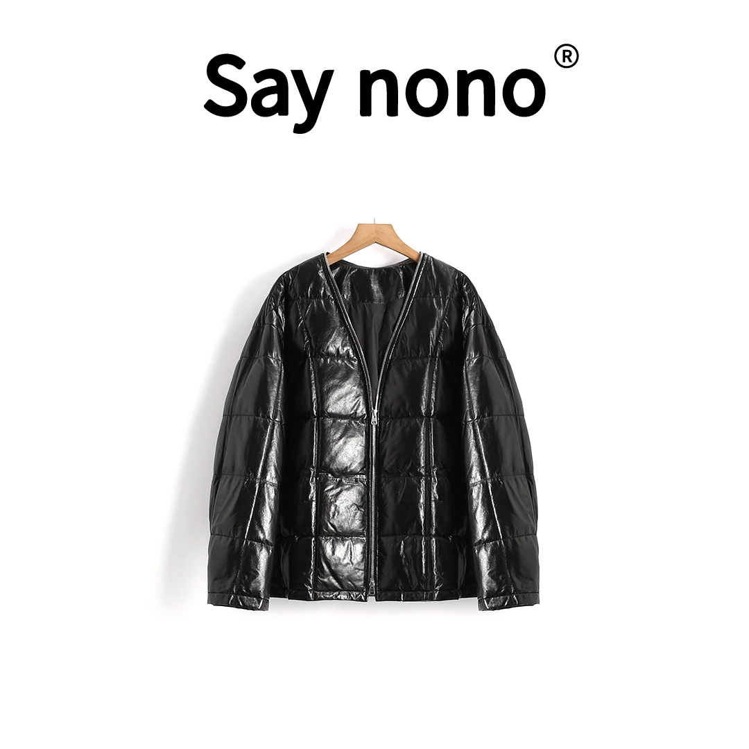 懒猫nono│Saynono 莫奈花园＿超薄轻腊亮面V领皮鹅绒外套/LQ231661