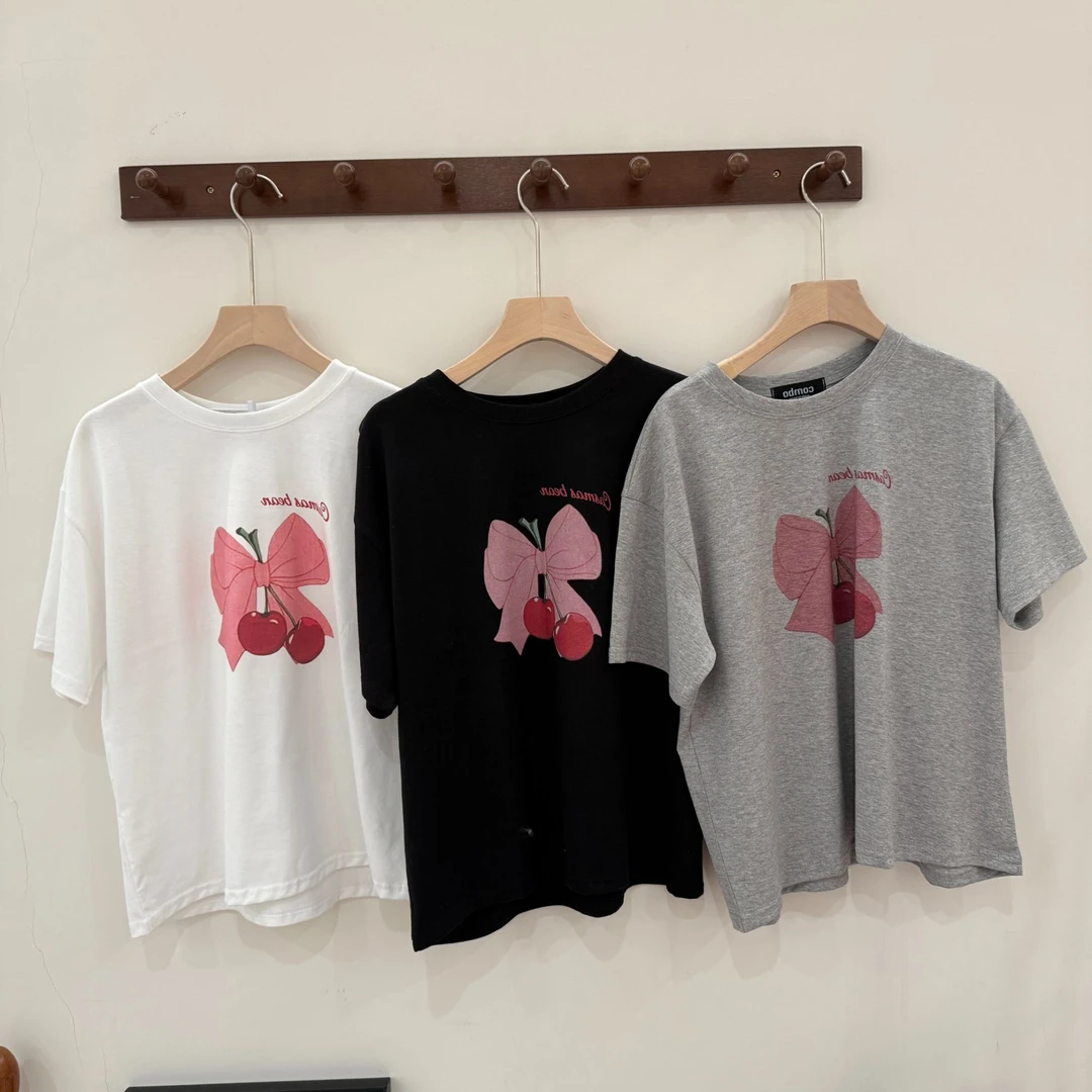 【婷婷家】不退换-东大门co樱桃短T夏季宽松印花圆领