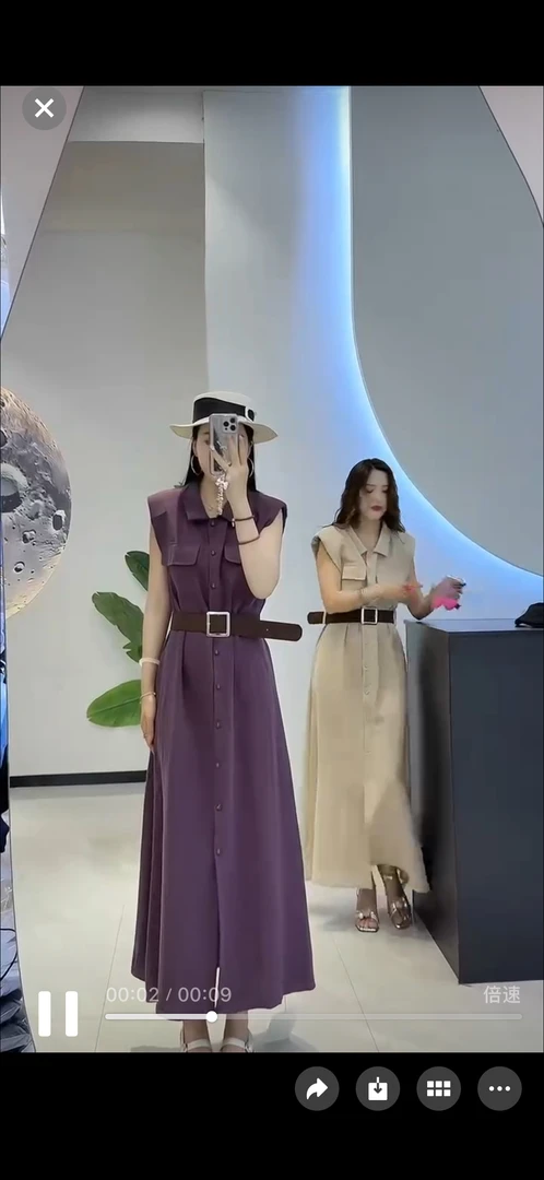 夏季新款翻领无袖连衣裙