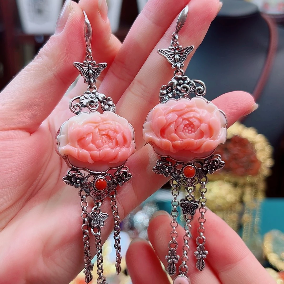 耳环贝壳银S925镶嵌耳环