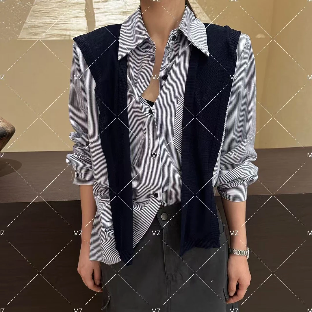【格子家】韩系气质不褪色条纹衬衫带披肩B239