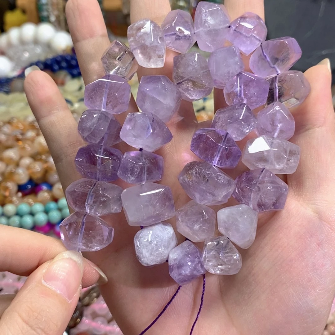 玛瑙/玉髓未镶嵌珠宝半成品紫水晶横孔切角一条卡18m
