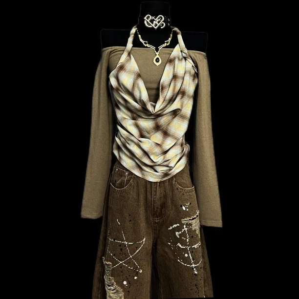 DAJIBOCOSY挂脖一字肩上衣小众设计辣妹天花板