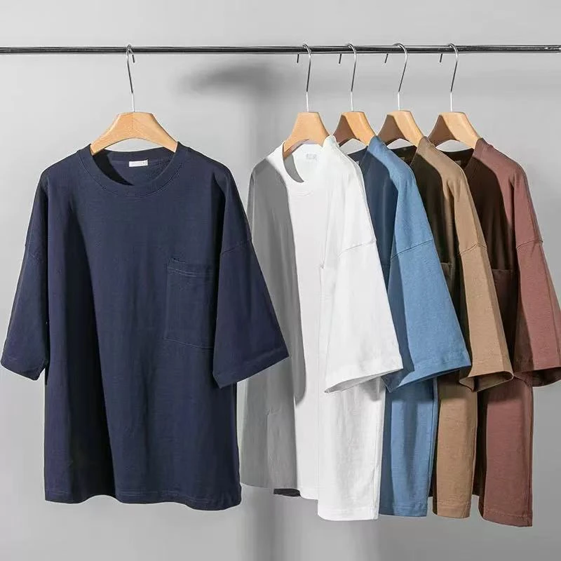 【林姐生活】重磅纯棉带口袋T恤宽版落肩5分袖oversize复古高街T恤3