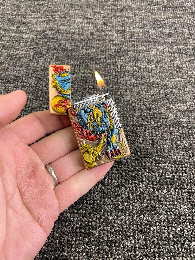 高颜值男士高档砂轮斜火经典侧滑菱形打火机网红朗声打火机3