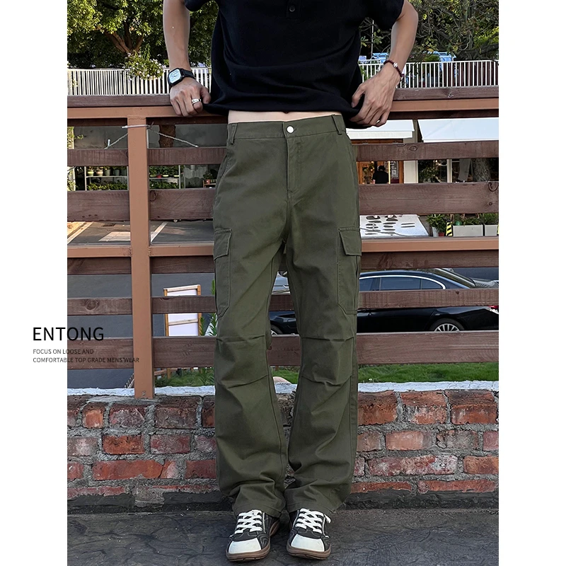 Entong美式多口袋显瘦休闲裤男生工装宽松直筒裤子舒适百搭长裤潮
