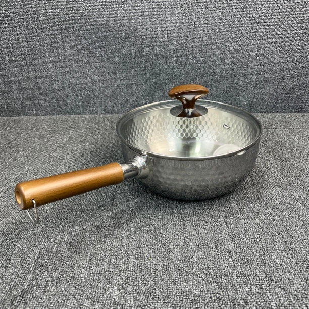 迪尼兰22*9cm锤纹雪平锅316不锈钢奶锅不粘锅辅食锅五层钢小炒锅