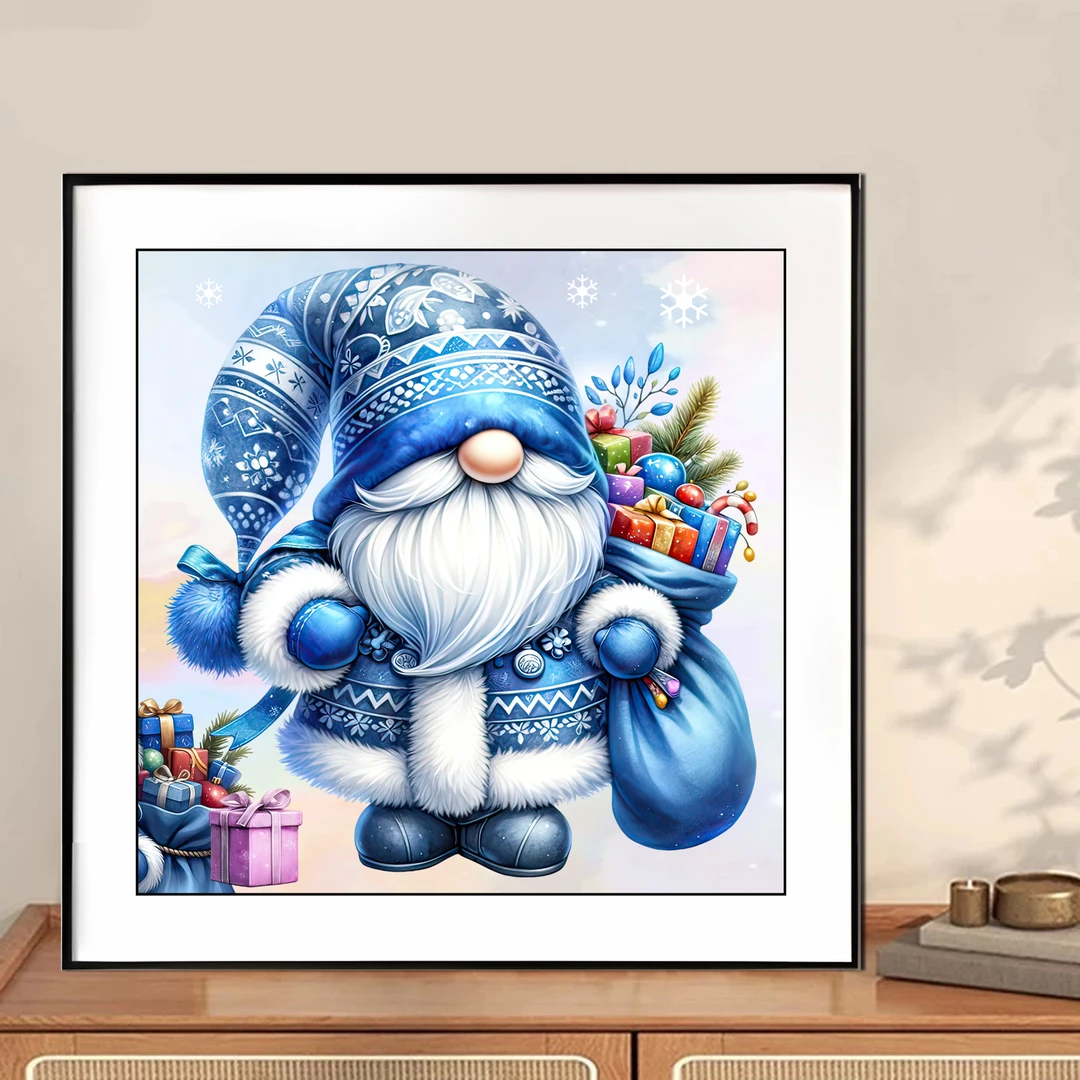 【新疆长绒棉绣布礼盒版】6976圣诞小矮人蓝色十字绣大格60x60厘米