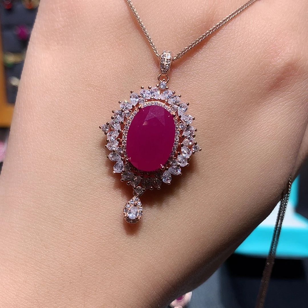 艾***琳银S925镶嵌吊坠(赠链)红宝石