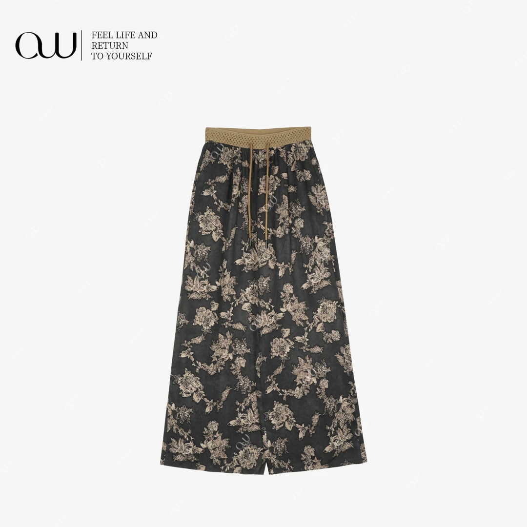 【老白不白】透气新中式阔腿裤高腰花朵碎花短裤OW252PX052C