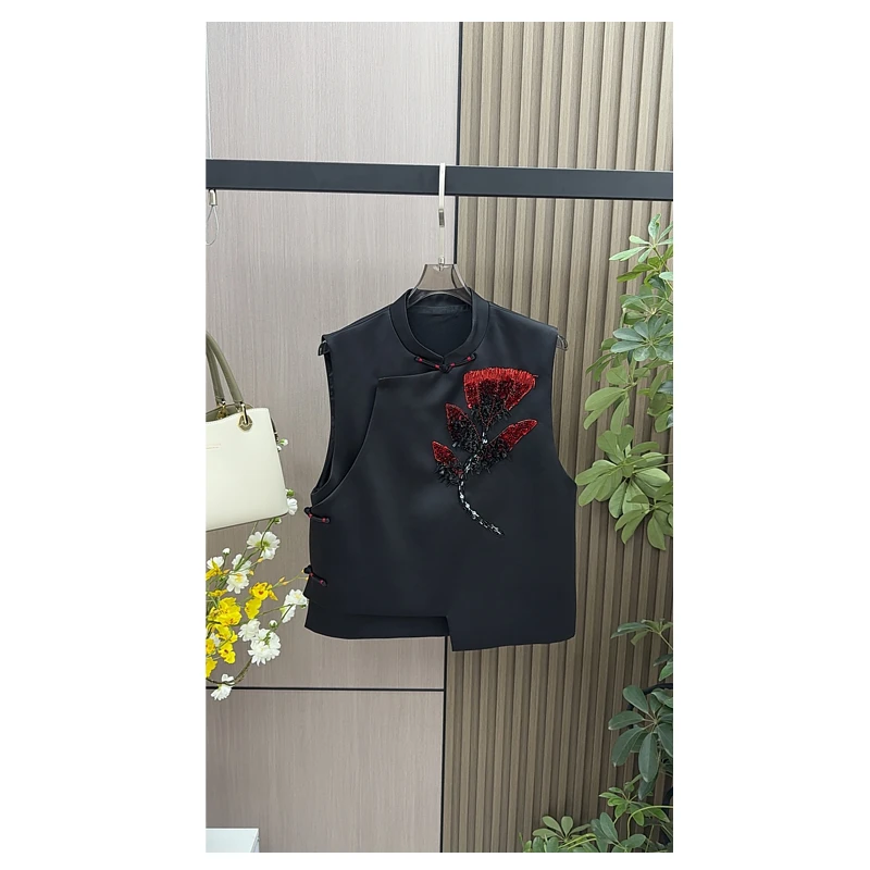 【夜阑听雨】新中式酸醋锻马夹重工法绣国风马甲中式立领马甲