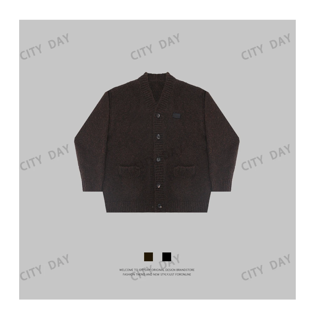 CityDay【楠哥】静奢老钱 幻彩纱线 小V领毛衣外套8296