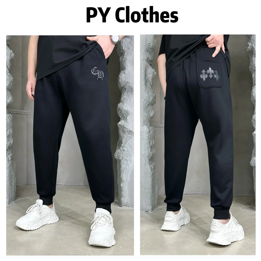 胖语大码男装  2025春季新款百搭重工贴皮绣简约小脚卫裤99692#S