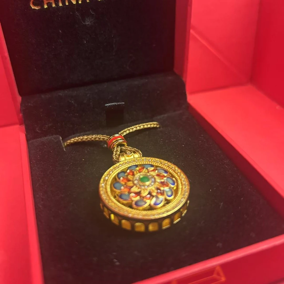 铜合金吊坠 珐琅莲花罗盘项链 国潮轻奢时尚凤尾可转动毛衣链