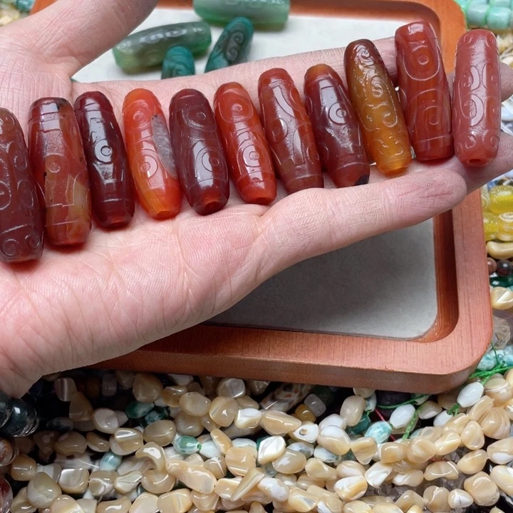 玛瑙/玉髓合金珠宝半成品一个13mm回纹玛瑙桶珠