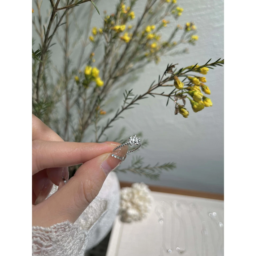 925银亚克力戒指 L-YHA1608#设计感精致好看“烟花”开口戒指