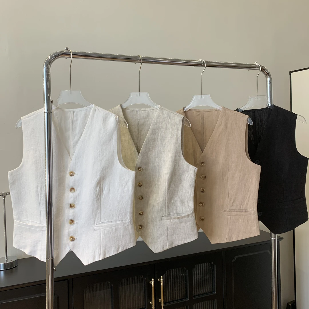 【柳条儿】经典老钱汉麻 无袖V领修身马甲百搭气质无袖马夹