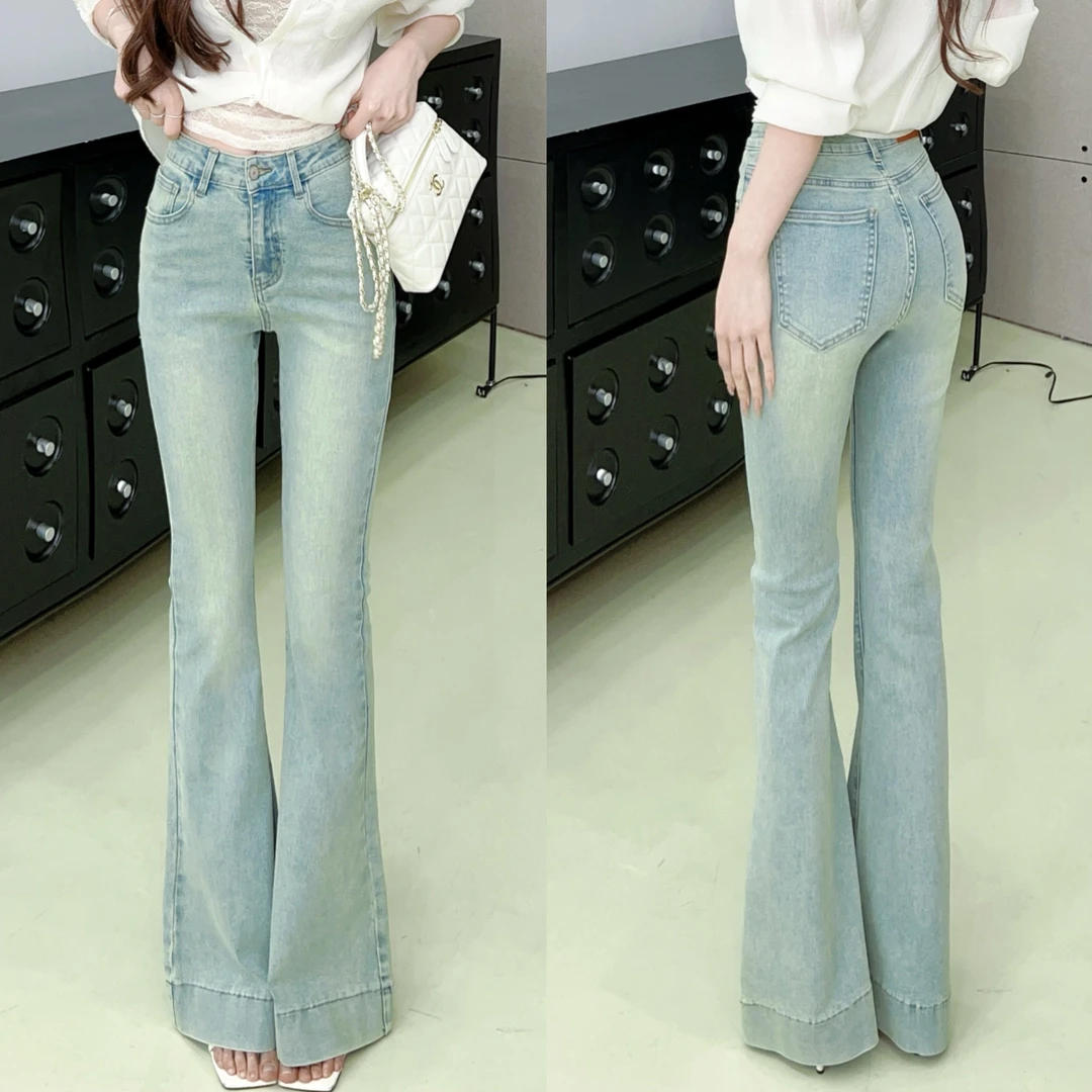 《美式高街》显瘦 显高 显腿直 高腰窄版微喇牛仔裤