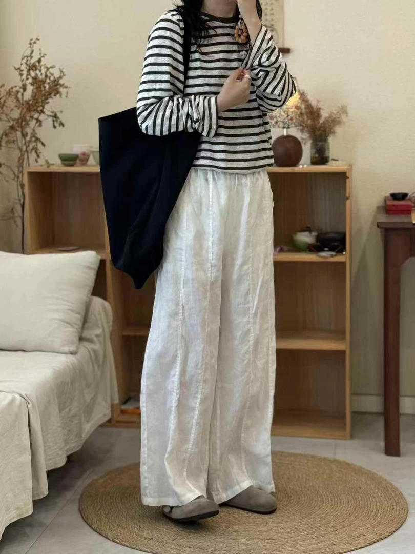 小镇姑娘春夏新款薄款纯色高腰阔腿裤直筒时尚