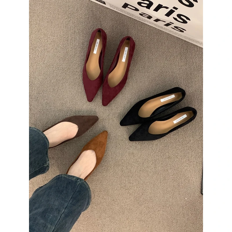 增高尖头浅口单鞋女2025夏秋新款绒面显白气质时髦玛丽珍奶奶鞋女