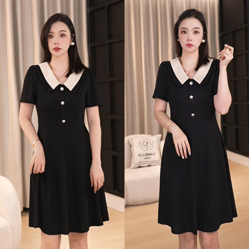 大码女装夏季气质娃娃领收腰连衣裙遮肉显瘦13806