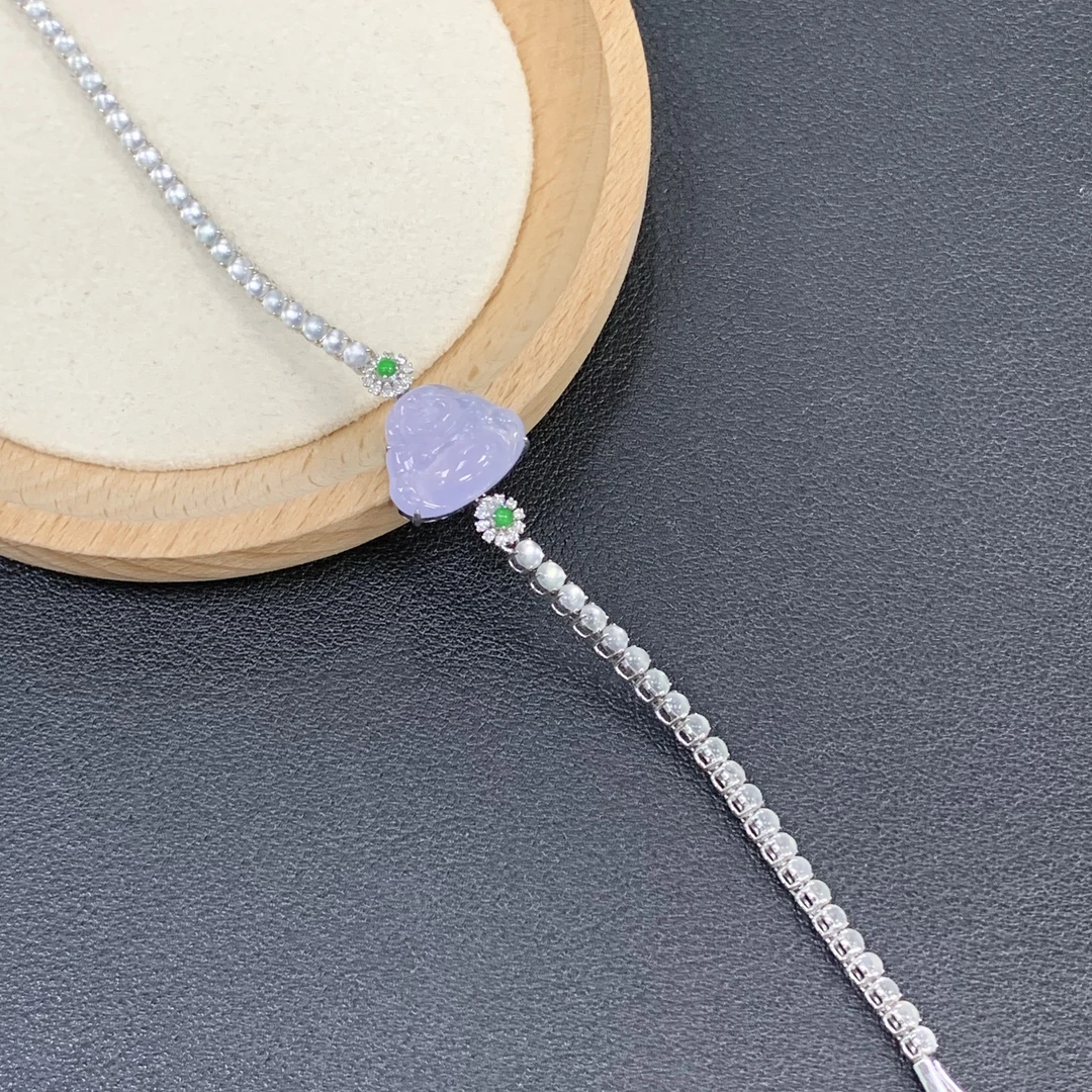 新品推荐·18k金冰紫佛公设计款冰蛋手链翡翠玉石缅A气质