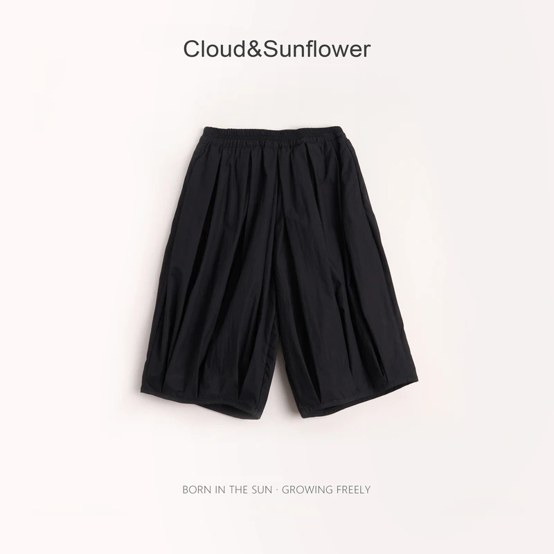 【云朵小葵】女童夏季薄款宽松舒适捏褶百搭黑色休闲裤1114087