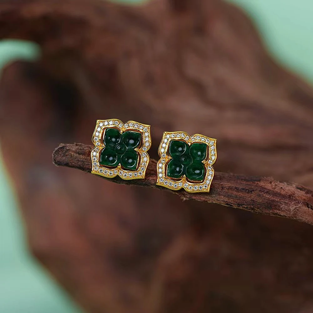 鳯悦匠  芳华四叶草 足金镶嵌时尚耳饰国潮黄金G03778