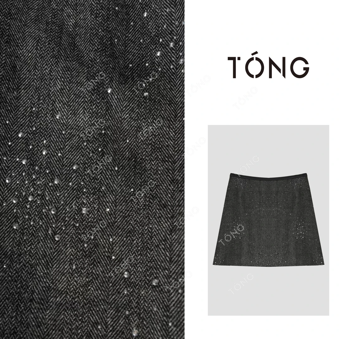 【暗夜明珠】闪亮钉钻高级感百搭羊毛半身裙 GQ026