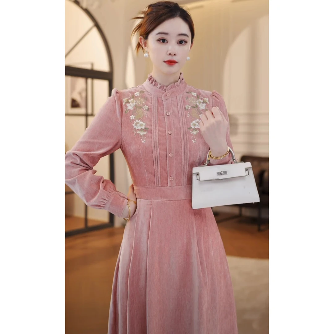 【梦梦&GERTC】晨雾花香 原创新中式气质刺绣显瘦连衣裙 XJ244L1237