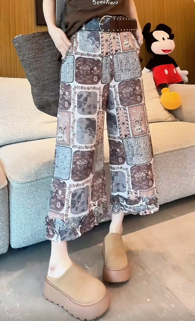 c3366 CC推荐 设计感方块印花图腾休闲裤