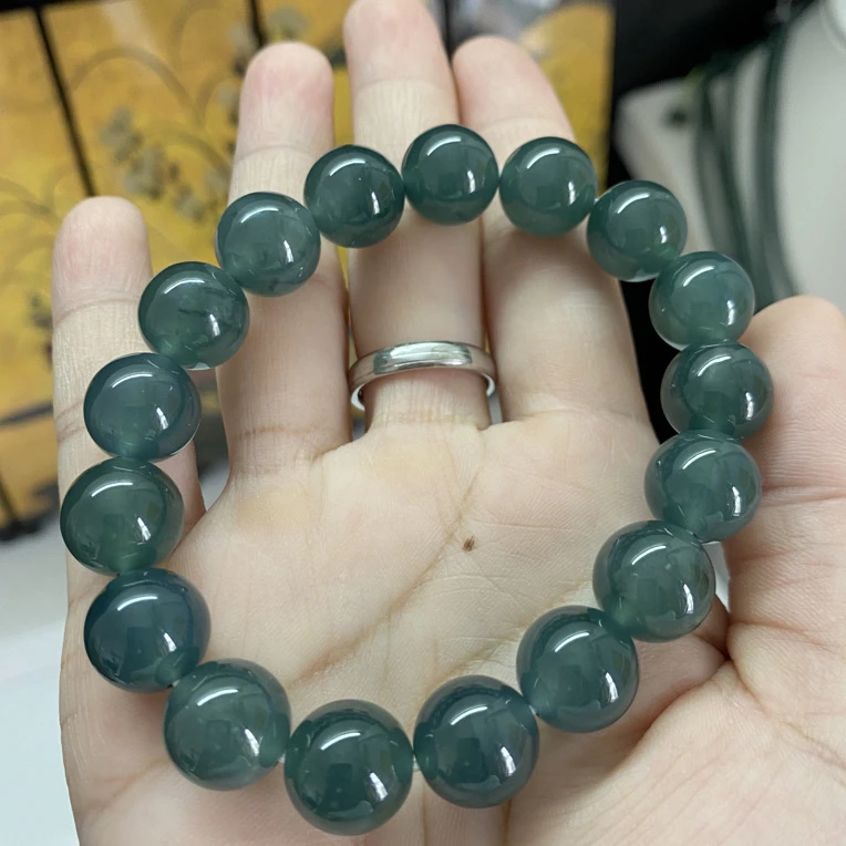 危地马拉A货天然翡翠，冰飘花海水蓝翡翠手串约卡11.8mm