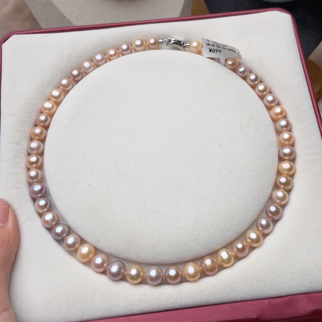 女***帅颈饰银S925镶嵌淡水珍珠9-10