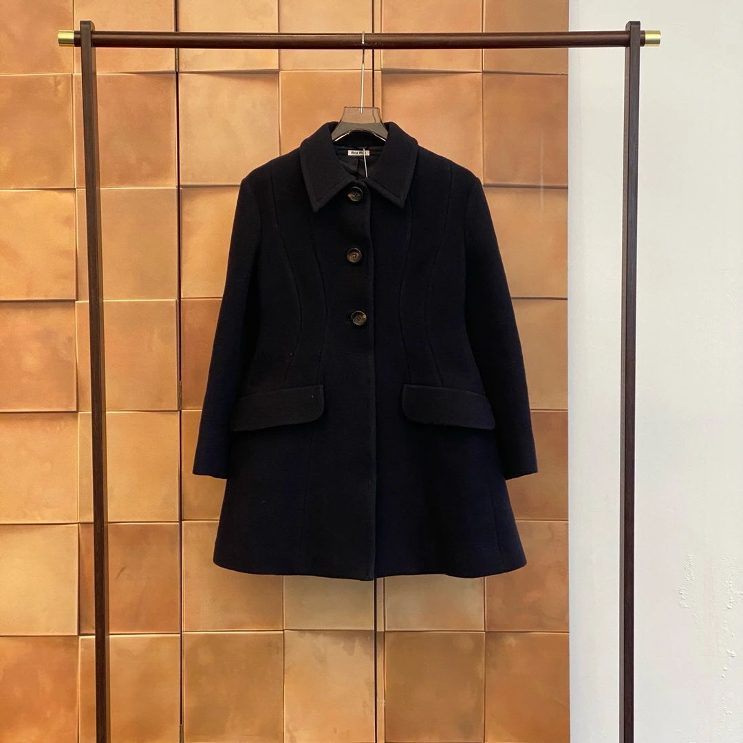 99新 MIU MIU/缪缪 Miu Miu午夜蓝羊毛大衣/40码/99新/27216