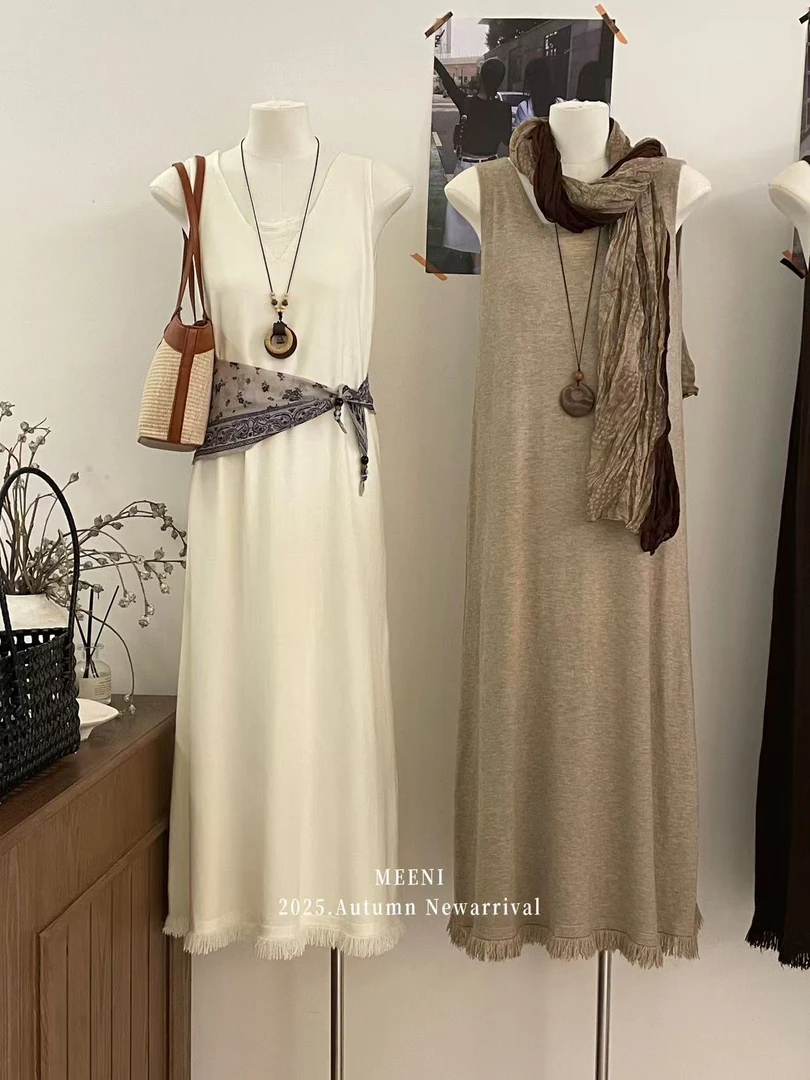 MEENI@1012 韩系简约纯色背心连衣裙 8-10