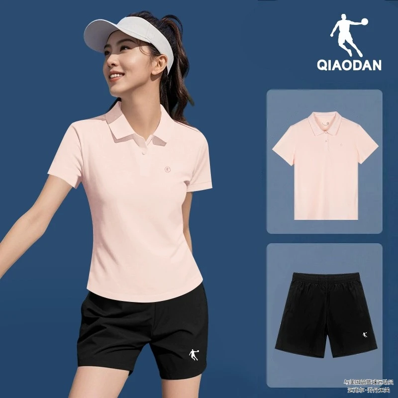 乔丹POLO衫运动套装女2025秋季新款短袖短裤两件套翻领透气运动服