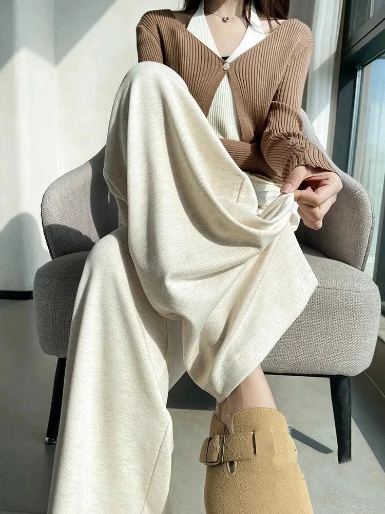 015 休闲百搭高腰垂感阔腿显瘦微喇休闲裤 E5