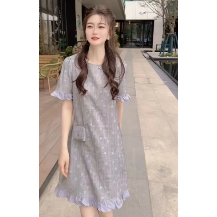 『清雅波点U』设计显瘦百搭时尚连衣裙9038