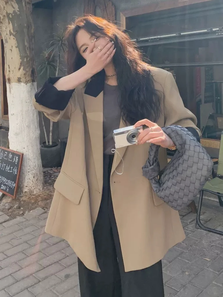 【F308】韩系撞色设计感休闲西装外套